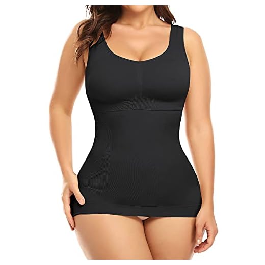 Vaslanda Women Cami Shaper Tummy Control Shapewear Tank Top Compression Camisole Built in Shelf Bra Slimming Undershirts Black 2XL