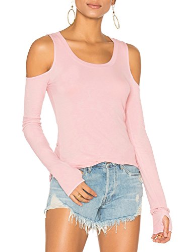 Image of Mippo Cold Shoulder Tops for Women Long Sleeve Workout Tops | Loose Fit, Off the Shoulder Top, Thumb Holes, Lightweight, Yoga and Casual, Easy to Care