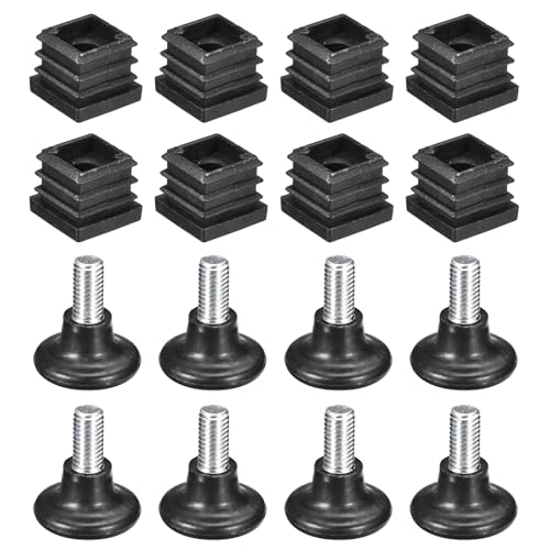 Image of uxcell 8Pcs Inserts for Square Tubes with Leveling Feet, for 0.79 inchx0.79 inch OD Square Tube, M8-1.25mm Thread Black Plastic Furniture Chair Blanking End Caps Insert Plugs
