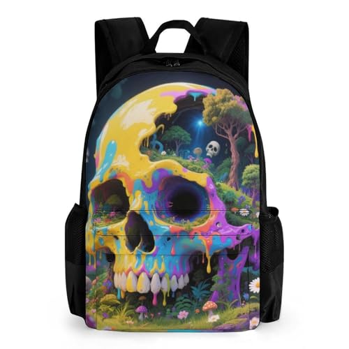 Supdreamc Psychedelic Skull Art Rucksacks Lightweight Multipurpose Anti-Theft Shoulder Bag Big Capacity Traveling & Camping Backpack With Side Pockets