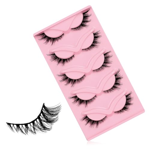 BOROLA 5-Pair Fox Eye False Eyelashes 3D Voluminous Slant Flying Lashes Fluffy Extensions Thick Wispy Curly Fake Eyes lash Faux Cils Strip Lash for Stage Cosplay Girl Group Makeup (Style B)