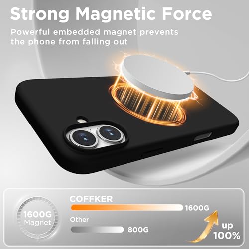 Image of Magnetic for iPhone 16 Case, Compatible with MagSafe, Liquid Silicone Phone Cover with Screen Protector & Camera Protector, Soft Anti-Scratch Microfiber Lining Inside 6.1 inch, Black