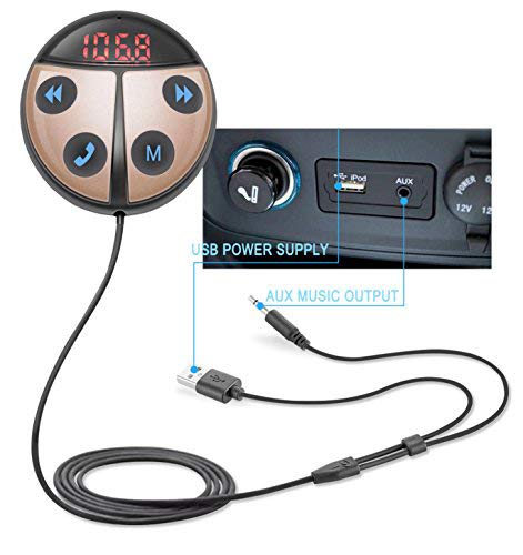 Bluetooth Car Kits Hands-Free Wireless Talking & Music Streaming Receiver FM Transmitter Adapter Built-in Mic + 3.5mm Aux Cable+ Magnetic Mounts