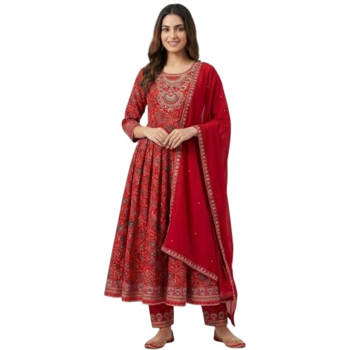 Image of Women's Embroidered Pant with Dupatta Set Ethnic Straight| Traditional Elegant Embroidery Work | Regular Fit | Three-Piece Ethnic Dress Set