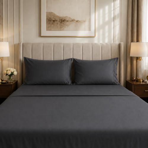 Image of LINENWALAS 100% Cotton 400 TC Large Standard Size Pillow Cover|Long Staple Imported Egyptian Cotton |Cloud-Soft, Breathable & Skin-Safe|Oeko-TEX Certified Bedding (20x30 inch, Set of 2, Dark Grey)