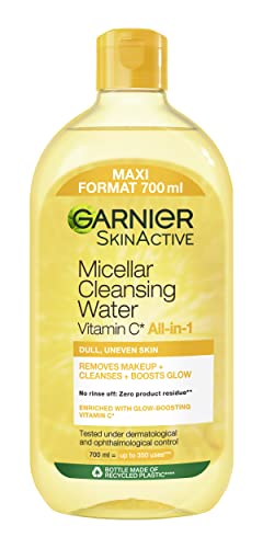 Garnier Sanftes Mizellen Gesichtswasser, Schonendes Reinigungswasser zum Entfernen von Make-Up, Für einen strahlenden und wachen Teint, Mit Vitamin C, SkinActive All-in-1, 1 x 700 ml