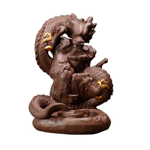 NULYLU Purple Clay Backflow Incense Burner, Ceramic Censer with Dragon