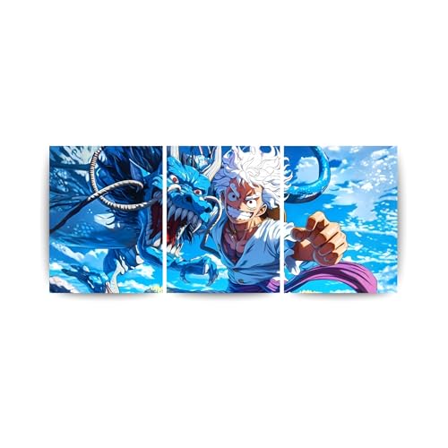 Image of ADRAIL STORE One Piece Anime Manga Poster, Zoro Character Design Wall Poster 3 Panal - A4 Size, 300 GSM, Wall Decor Posters Wall Art For Bedroom, Living room, Office, Dining Room,No Frame (Luffy-3)