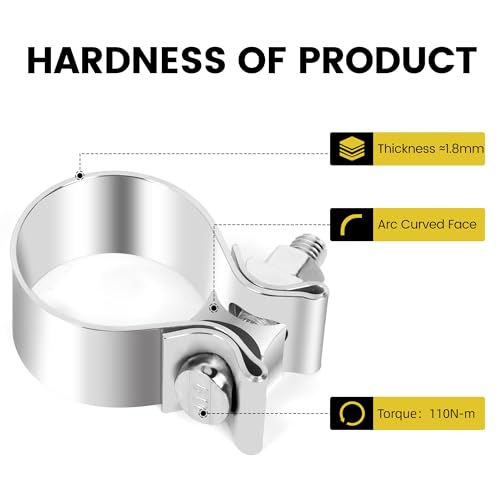 ZEHCLP 67mm 2.65 inch 2 5/8 Exhaust Clamp Butt Joint 304 Stainless Steel Band for Pipes Silver,Narrow Band Muffler Clamp，Catalytic Converters，Mufflers Heavy-duty Exhaust systems(2, 2.65 inch) by ZEHCLP - Image 3