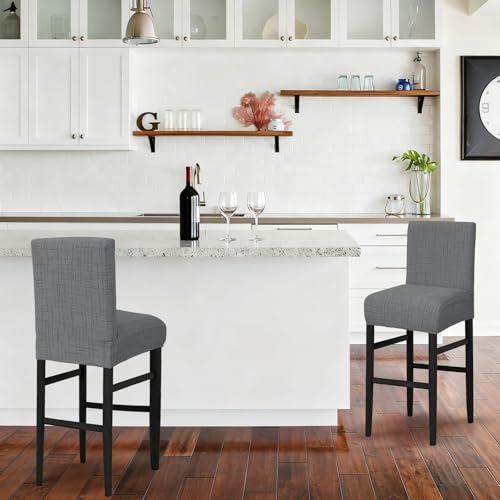 Image of JIUZHEN Dark Grey Stretch Velvet Bar Stool Counter Covers Set of 2