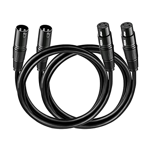VANDESAIL XLR Cable, 3ft 2 Pack Microphone Cable, XLR Male to Female Balanced Microphone Cord 3 pin, Short 3 Foot Mic Cords, Audio Mic Extension Patch Cable 3 feet (3 Foot, Black)