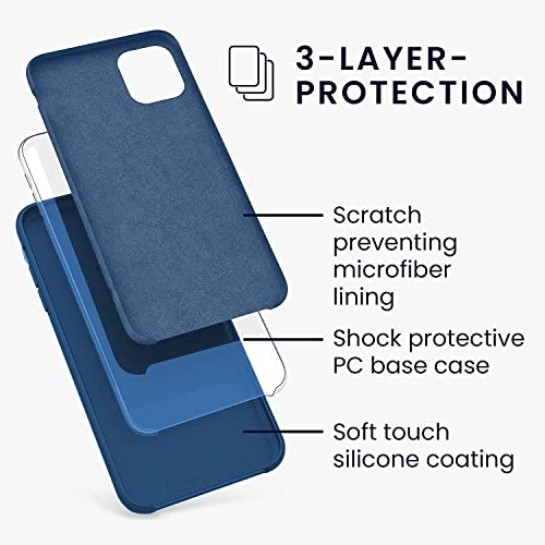 Image of VONZEE Microfiber Logo Cut Compatible for iPhone 11 Case Liquid Silicone Cases Non-Slip Full Body 4 Layer Protectives Shockproof Back with High Raised Camera Lips Blue