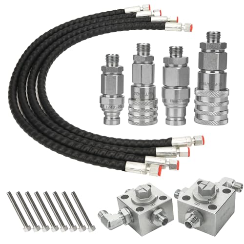 Image of 2PCS 3-Way Diverter Valve Kit for 1-2 Ton Chinese Mini Excavator Alloy Steel Hydraulic Valves w /Quick Connects & 31 inch Flexible Hoses (Fits M14 /M16)
