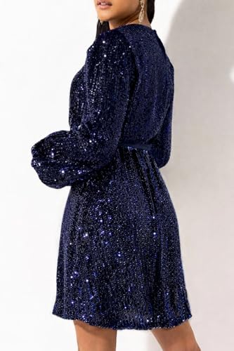 Image of 828 - Plus Size Long Sleeves Wrapped V Neck Sequins Skater Style Cocktail Evening Club Dress