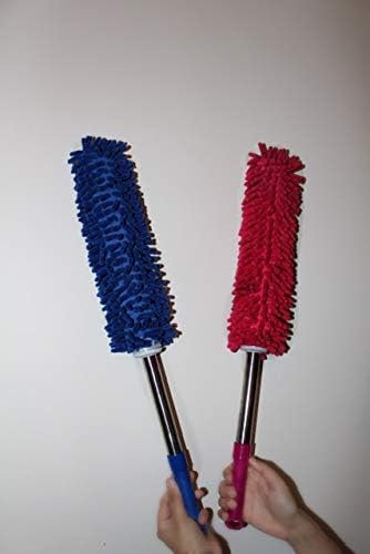 FAH Extendable Duster, Telescopic Microfiber Head. Removable and Machine Washable. Perfect Cleaning home Pack 2 Blue and red