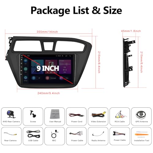 1 + 32G Android 13 estéreo para carro Hyundai I20 2015-2017 com Apple Carplay Android Auto Mirror Li