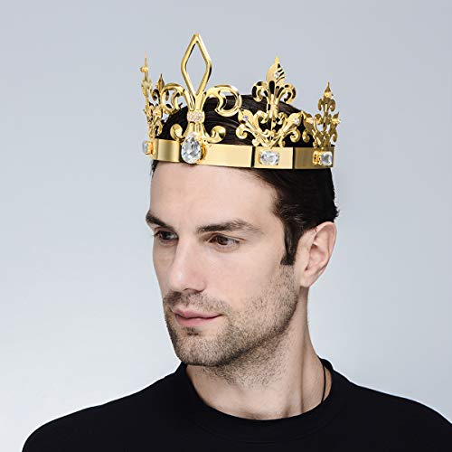 Dczerong King Crown Costume Round Metal Crystal Tiara Adult Male Standard Size Crowns Men Birthday Prom Homecoming King Crowns Gold Cake Topper Bridal Wedding Cosplay King Crown Tiara #TOP4