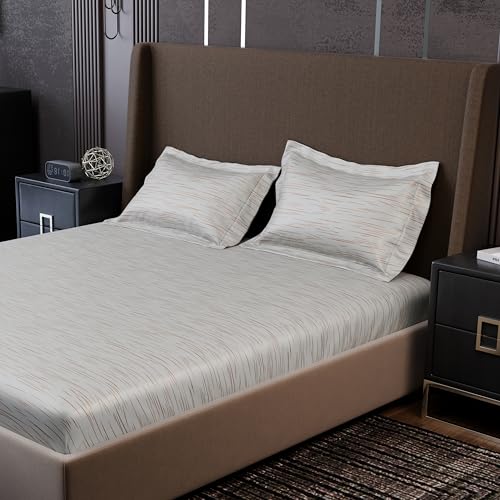 Image of Stoa Paris 350TC Luxture Cotton King Fitted Bedding Set with 2 Pillow Covers, All-Around Elastic Fitted Bedsheet 183cm x 198cm + 30cm Drop, All Season Comfort, Breathable, Panache 2.0 - White