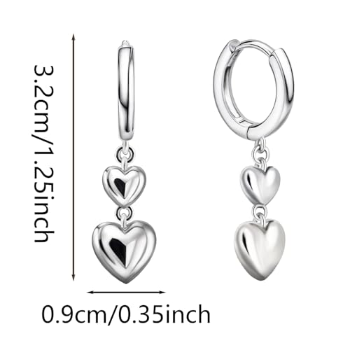 Heart Earrings for Women Girls-Sterling Silver Heart Dangle Hoop Earrings with Charm Love Huggie Hoop Earrings Hypoallergenic Delicate Jewelry Gifts for Women Girls Birthday2