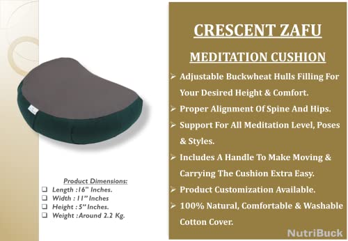 Image of Buckwheat ZAFU Meditation Cushion Filled with Buckwheat Hulls (Crescent - Dark Green & Grey)