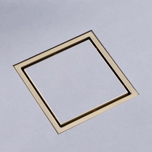 SISEHO 304 stainless steel square shower floor drain brushed gold-6-inch invisible bathtub drain pipe, bathroom tile insert, anti-blocking with detachable filter screen (6x6 Inch Brushed Gold)