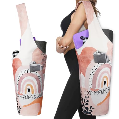 Good Morning Sunshine Yoga Mat Carrier - Long Tote with Pockets - Holds More Yoga Accessories - Fits Most Size Mats