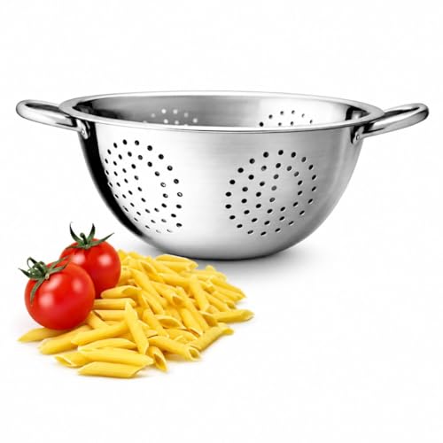 Escorredor de macarrao em aco inox com alcas laterais