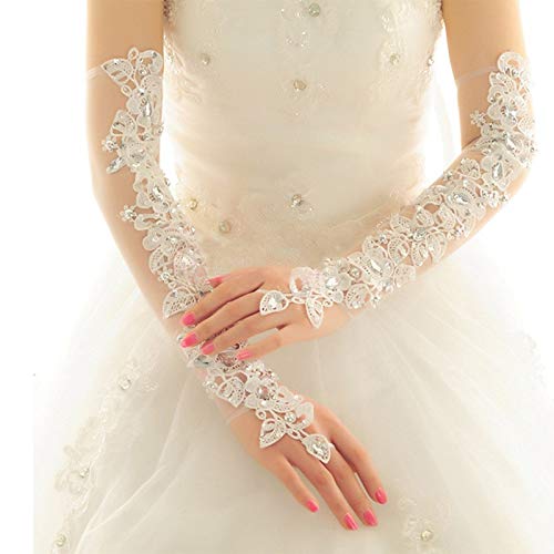 BJTYHT Schnürehandelhoves Länge Langes Brautkleid Handschuhe Verbandsmull Stickerei der eleganten Frauen-Spitze-Brauthandschuhe (Color : Ivory) Fashion