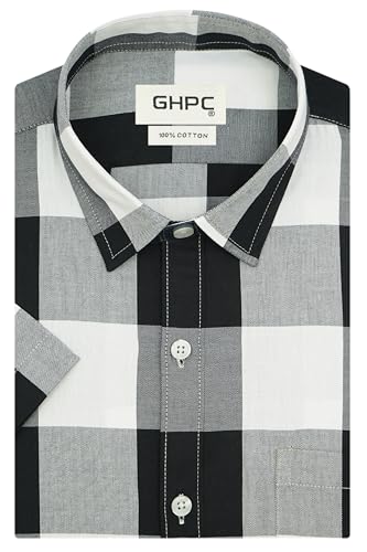 Image of GHPC 100% Cotton Checkered Half Sleeves Regular Fit Formal Shirt for Men