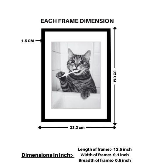 Image of Mira Mest Framed Bathroom Wall Decor | Funny Quotes & Cute Animal Art Prints | Quirky Toilet Signs & Guest Bath Decorations | Minimalist Black & White Washroom Signs | Ready to Hang Toilet Humor for Home & Powder Room (Bath Cat Combo)