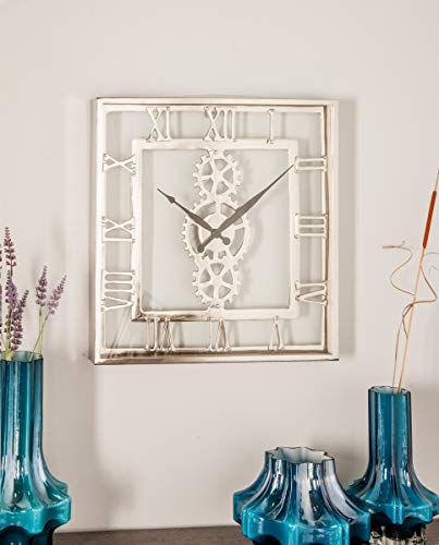 Deco 79 Industrial Metal Square Gear Wall Clock, 2" W X 20" H, Silver, White, Black #TOP4