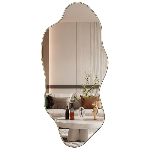 Skokliz Unregelmäßiger Wandspiegel, asymmetrischer moderner Spiegel für die Wand, 55 x 120 cm, einzigartige Wolkenrahmenform, dekorativ für Schminktisch, Wohnzimmer, Badezimmer und Flurdekoration