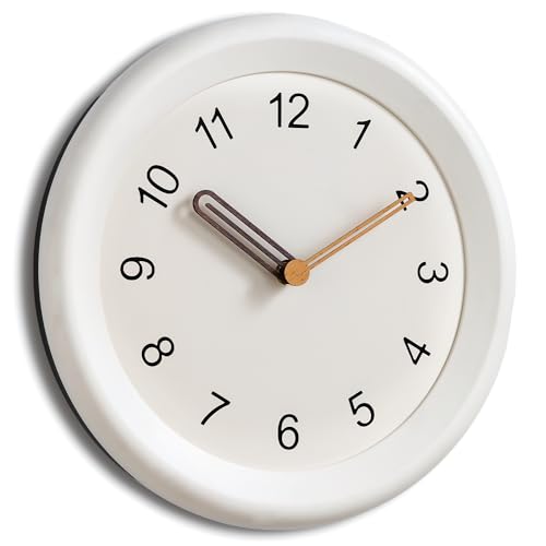 Image of Mosewa 10 Inch White Wall Clock Silent Non-Ticking Quartz Battery Operated Analog Clock with Wood Hands, Easy to Read Minimalist Round Clock for Kitchen Living Room Bedroom Office
