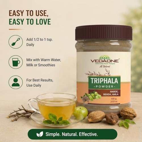 Image of Vedaone USDA Organic Triphala (Amala+Harde+Behda) Powder - 100g For Detoxification (Pack of 3)
