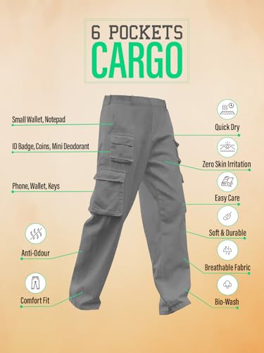 Image of Veirdo Pure Cotton Baggy Fit Regular Length Mid Rise 4 Pocket Cargos for Men (Colors: Black, Olive, Grey, Brown & Navy)