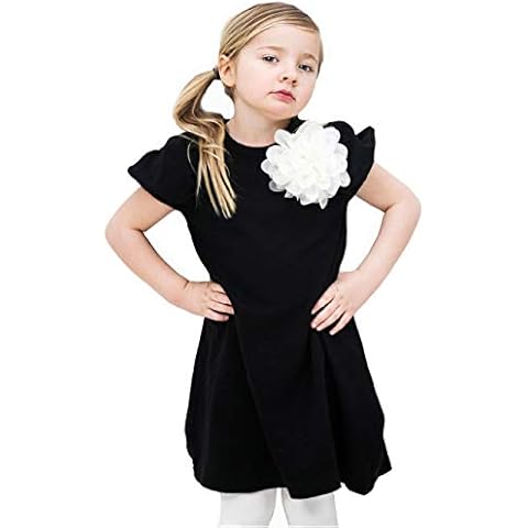 The Tiny Universe Girl Party Dress with Flower on Front, Princess Girl Dress for Special Occasions, Original Swedish Design - All Black Cover