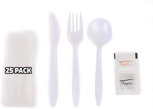 EcoQuality Kit de cubiertos envueltos 6 en 1  TenedorCucharaCuchilloServilletaSalPimienta  Kit de cubiertos desechables, perfecto para el almuerzo, disponible en Yaxa Peru