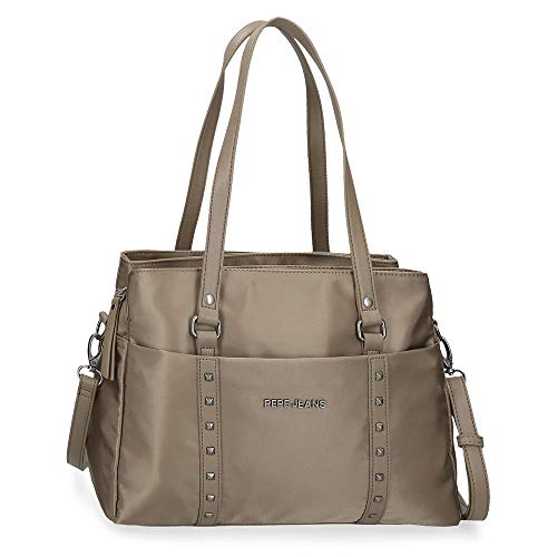 Pepe Jeans Roxanne Bolso Beige 34x24x14 cms Nailon y Piel Sintética