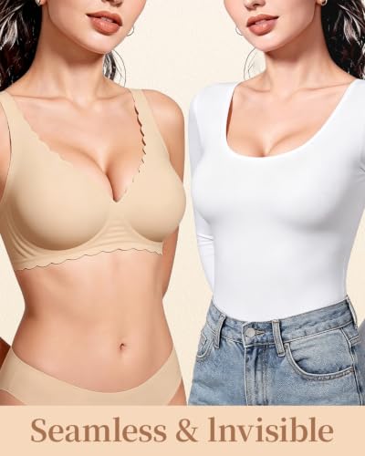 Avara Diary Women Wireless Scalloped Jelly Bras Push Up No Underwire Nude - image 5