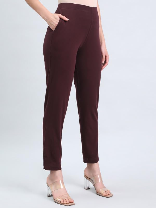 Image of GO COLORS Soft Cotton Stretch Kurti Pants Full Length for Women| Breathable, Mid Rise