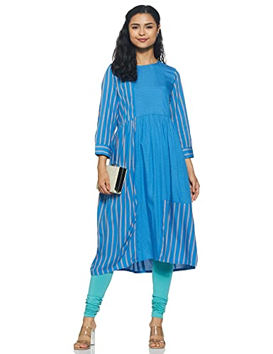 Image of Max Women's Striped Three-Quarter Sleeves Rayon A-Line Kurta