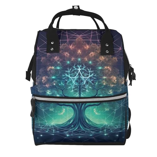 Sac à dos à langer grande capacité pour maman avec poches isothermes et motif arbre futuriste