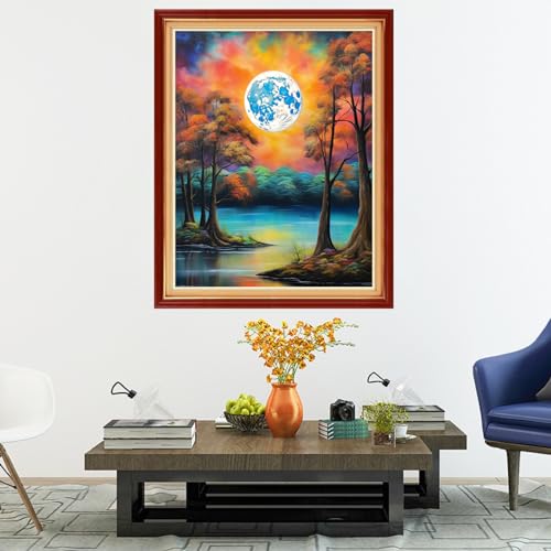 Image of Dooxvey Cross Stitch Kits for Adults Stamped Full Range of Embroidery Starter Kits for Beginners 11CT Printed Cross Stitch Patterns Needlepoint Kits Stamped Crossstitch-Night Moon 16x20 inch