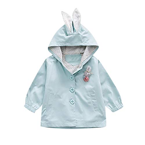 Toddler Baby Girls Cute Rabbit Ear Hooded Windproof Warm Coat Rabbit Print Outwear Jacket Casual Clothes for Newborn Kids (3-4 Years, Sky Blue)