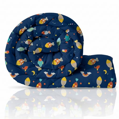Image of Filymore Single Bed Cartoon Printed Blankets for Kids | Dohar for Kid Boys & Girls | Glace Cotton Soft Children Comforters | Summer & Winter Blankets (60x90 Inches) (Fish Blue)