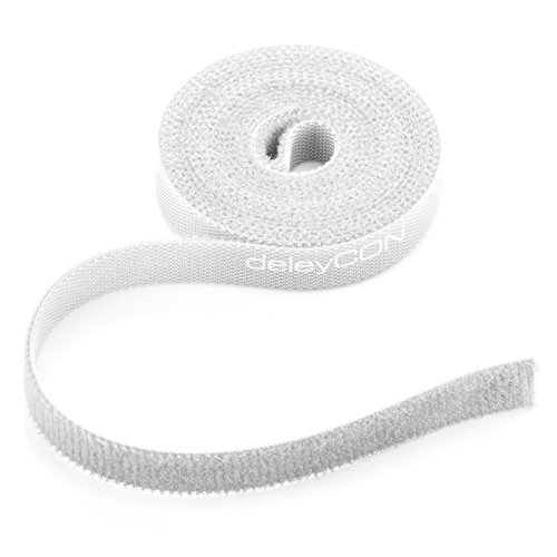 deleyCON 2m Klett Kabelbinder Klettband Klettbandrolle 10mm Breit Kabelmanagement Kabelorganizer Klettkabelbinder Klettverschluss zuschneidbar Weiß