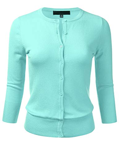 FLORIA Women's Button Down 3/4 Sleeve Crew Neck Knit Cardigan Sweater (S-3X)