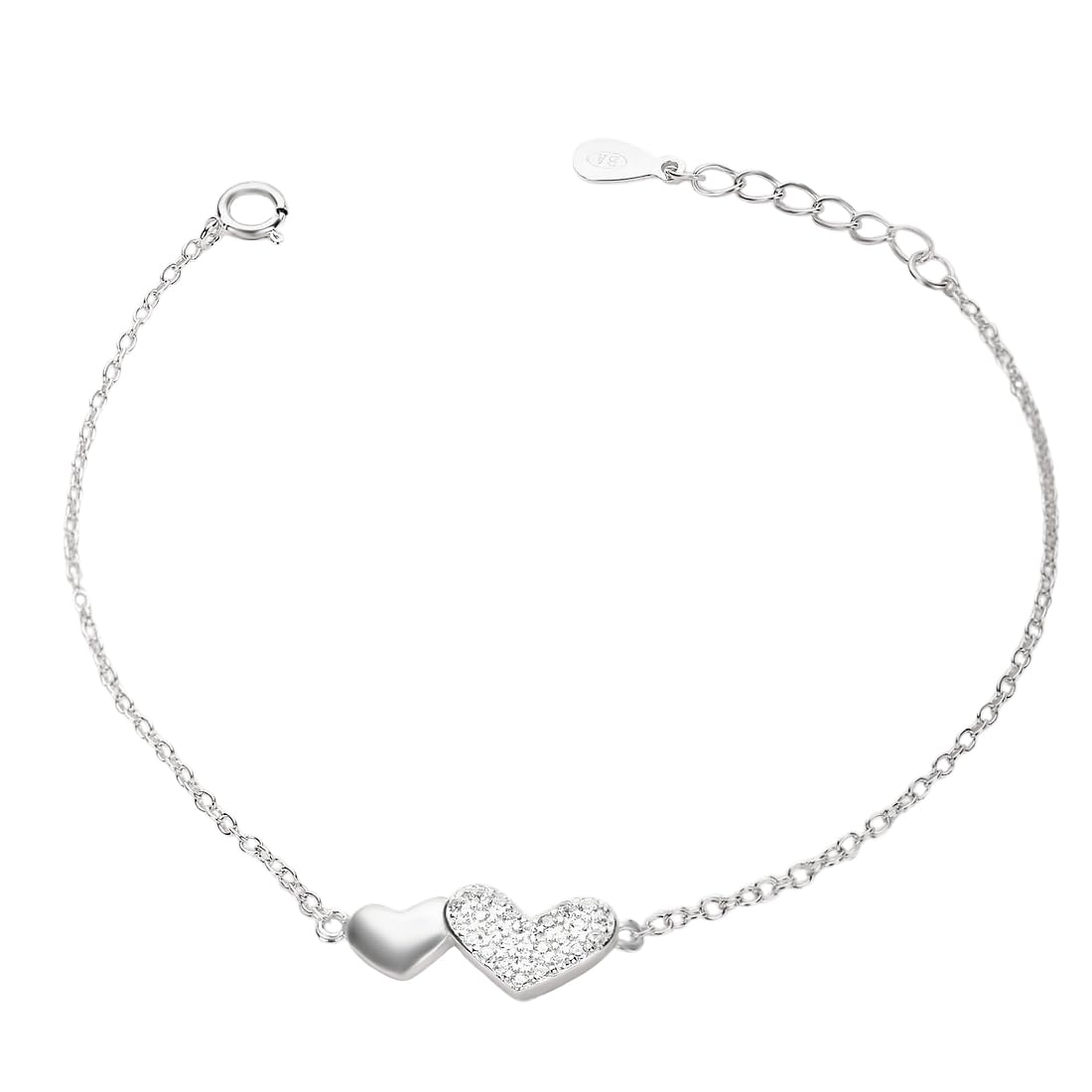 ZAVYA 925 Sterling Silver Designer Cubic Zirconia CZ Hearts Rhodium Plated Chain Bracelet | Gift for Women & Girls | With Certificate of Authenticity & 925 Hallmark (B097F5PPKG) Amazon Price History, Amazon Price Tracker