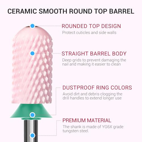 Image of MelodySusie Ceramic Nail Drill Bit, 3 /32'' Smooth Round Top Large Barrel Bits, Suitable for Manicure Pedicure Cuticle Gel Polishing, Beginners Bits, Pink, Series Bit-S, Coarse