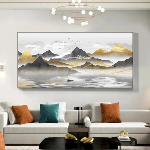 Tableau moderne paysage chinois abstrait grand tableau salon déco murale encadré